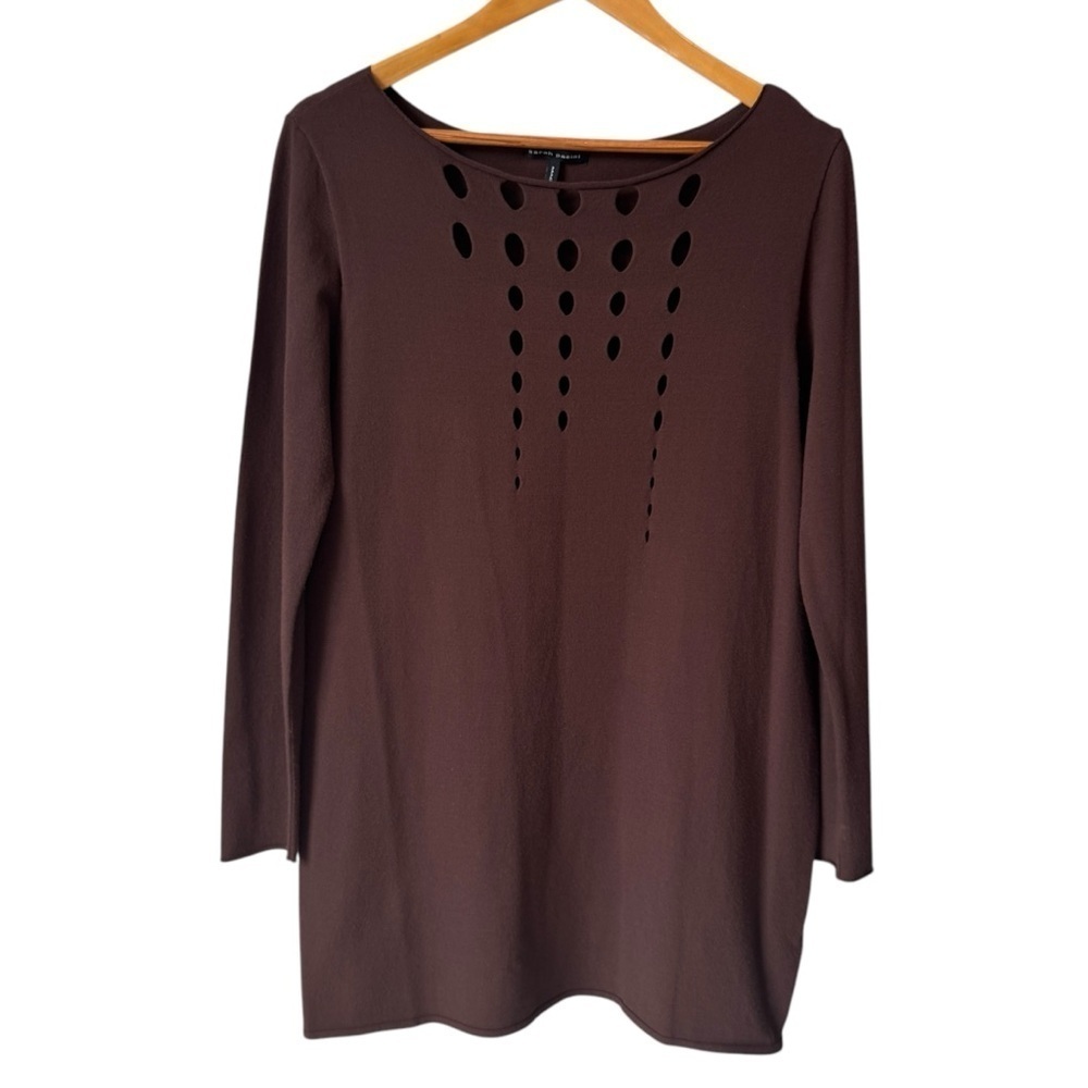Sarah Pacini Brown Openwork Viscose Long sweater Tunic Women's One Size - Picture 2 of 8